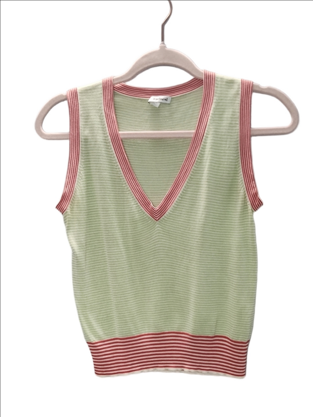 CACHAREL VINTAGE knit 100% silk v-neck stripes sleeveless debardeur top
